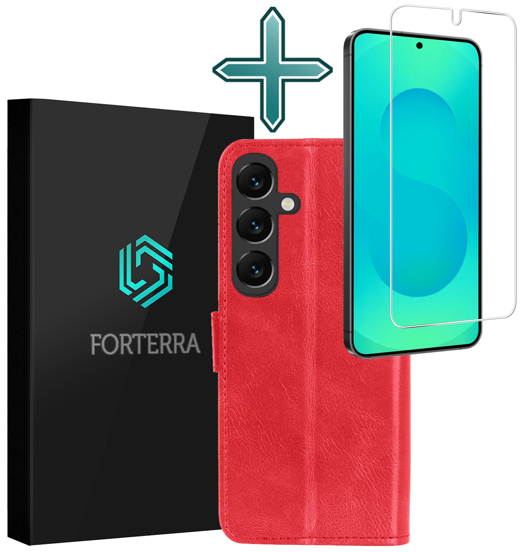 Forterra Forterra Samsung Galaxy S25 Hoesje Bookcase Met Screenprotector - Rood