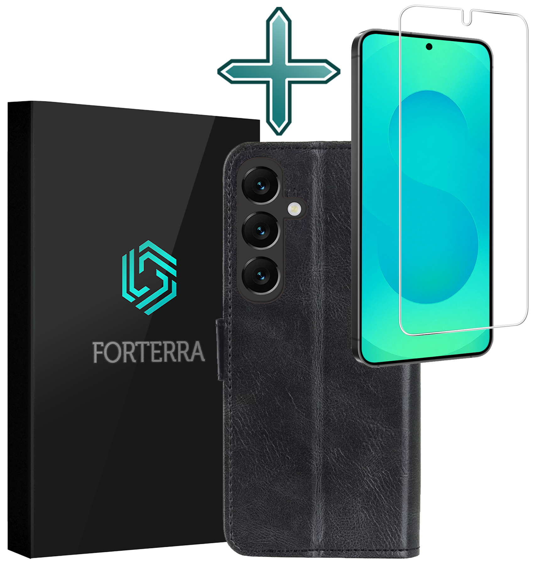 Forterra Forterra Samsung Galaxy S25 Hoesje Bookcase Met Screenprotector - Zwart