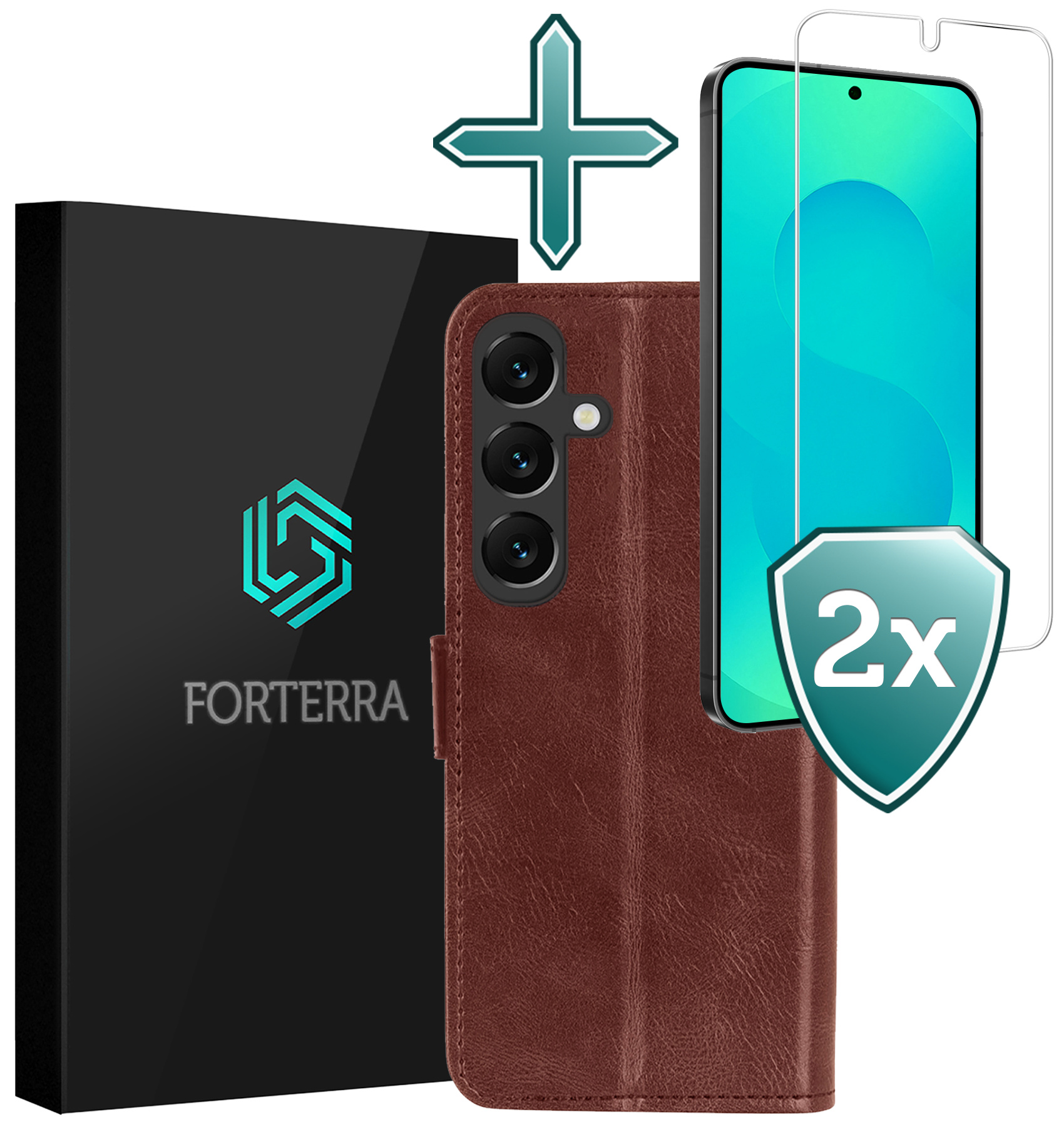 Forterra Forterra Samsung Galaxy S25 Hoesje Bookcase Met 2x Screenprotector - Bruin