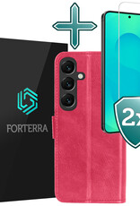 Forterra Forterra Samsung Galaxy S25 Hoesje Bookcase Met 2x Screenprotector - Donkerroze