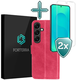 Forterra Forterra Samsung Galaxy S25 Hoesje Bookcase Met 2x Screenprotector - Donkerroze