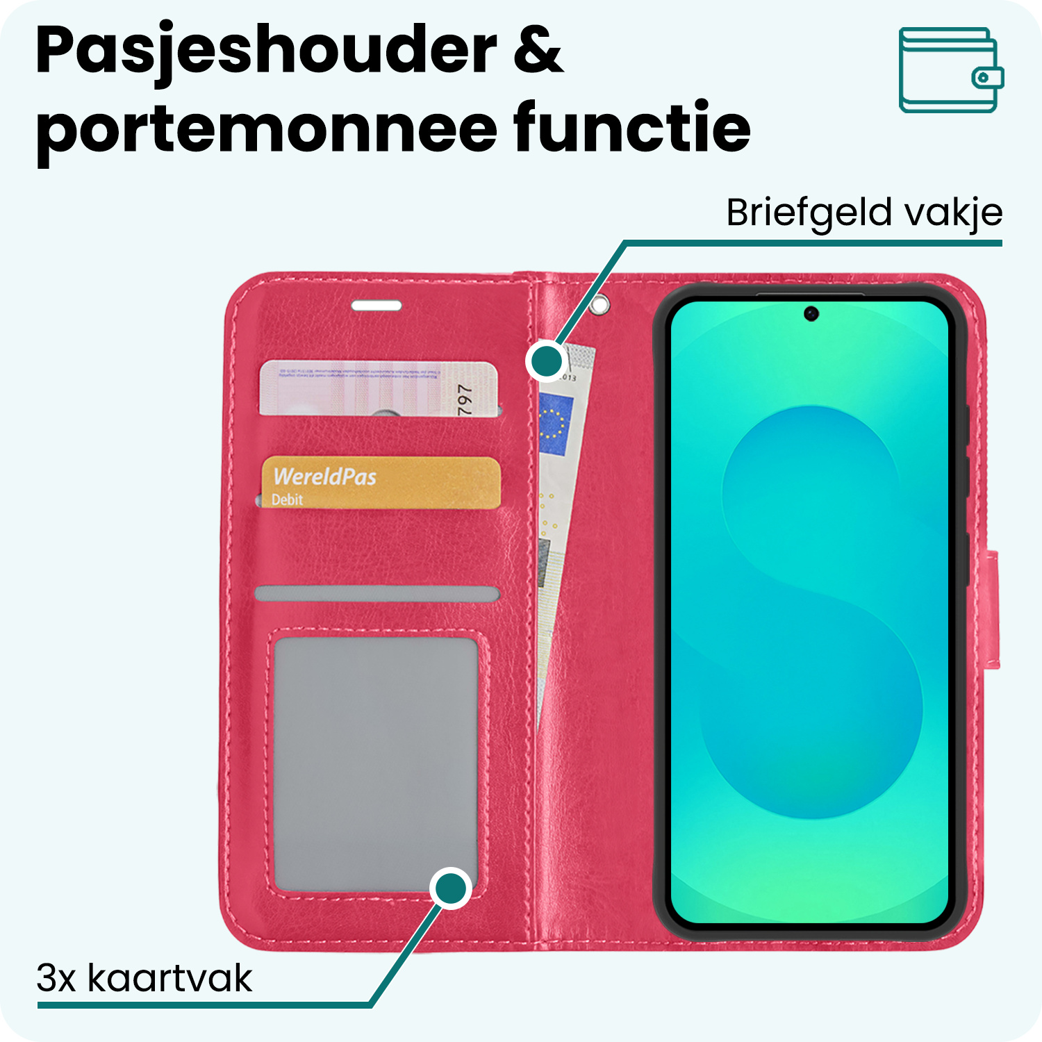 Forterra Forterra Samsung Galaxy S25 Hoesje Bookcase Met 2x Screenprotector - Donkerroze