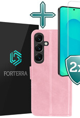 Forterra Forterra Samsung Galaxy S25 Hoesje Bookcase Met 2x Screenprotector - Lichtroze