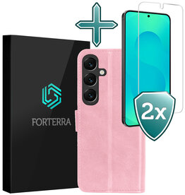 Forterra Forterra Samsung Galaxy S25 Hoesje Bookcase Met 2x Screenprotector - Lichtroze