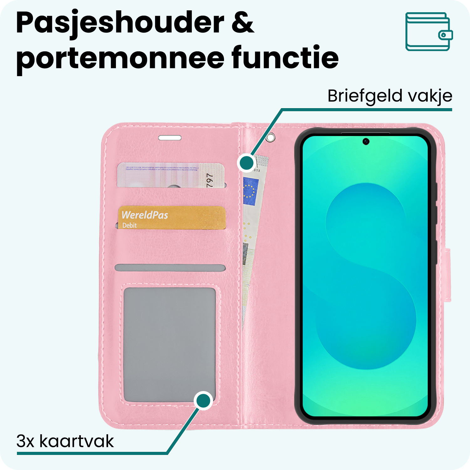 Forterra Forterra Samsung Galaxy S25 Hoesje Bookcase Met 2x Screenprotector - Lichtroze