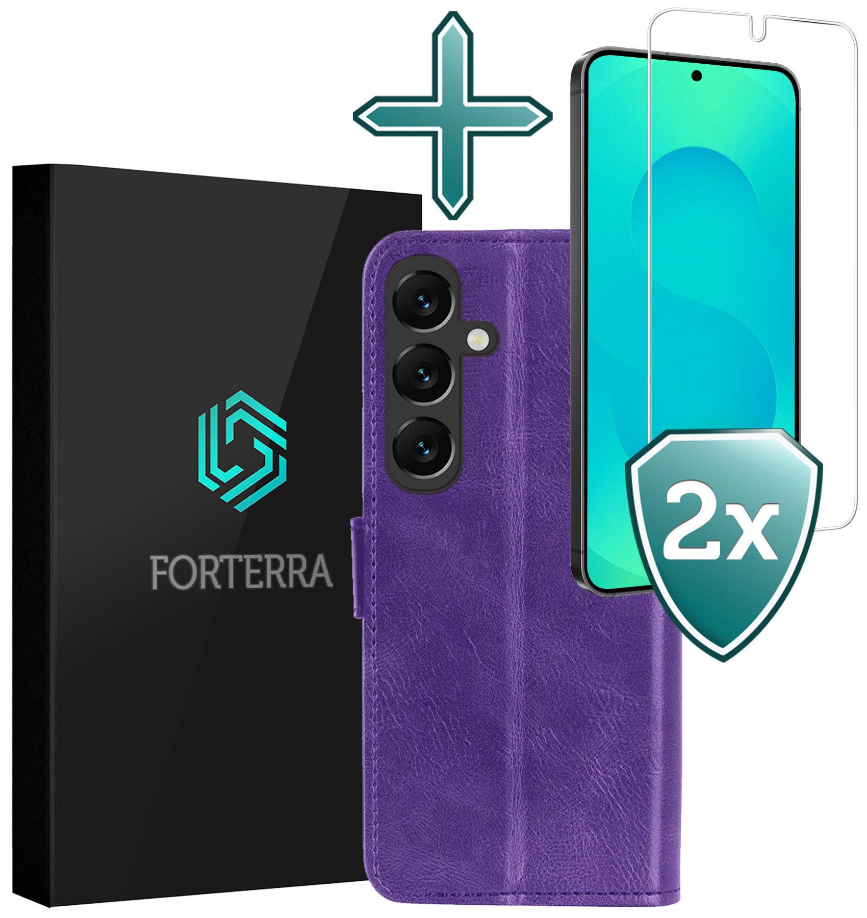 Forterra Forterra Samsung Galaxy S25 Hoesje Bookcase Met 2x Screenprotector - Paars