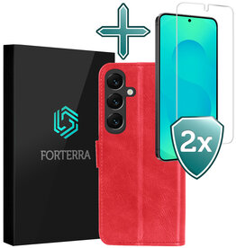 Forterra Forterra Samsung Galaxy S25 Hoesje Bookcase Met 2x Screenprotector - Rood