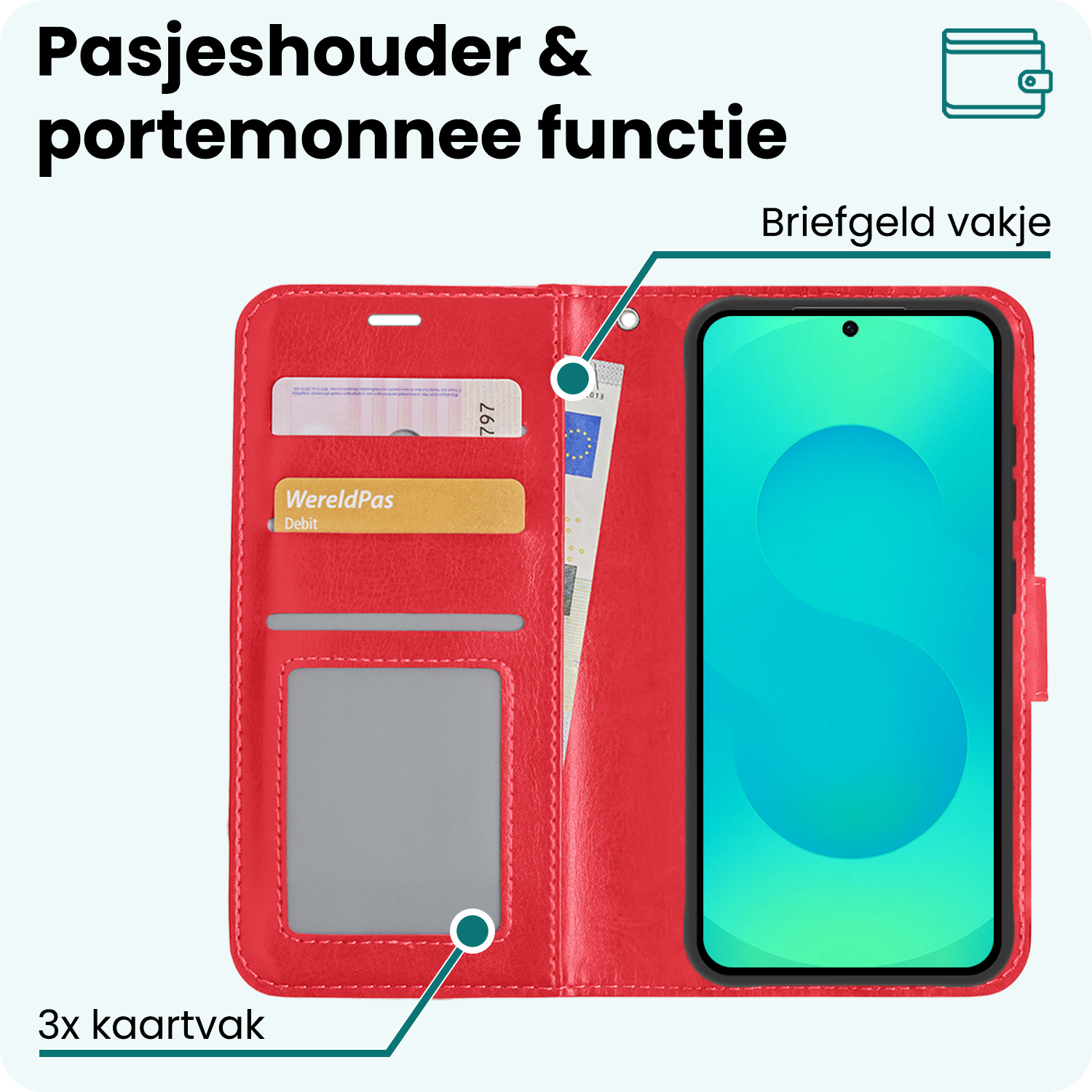 Forterra Forterra Samsung Galaxy S25 Hoesje Bookcase Met 2x Screenprotector - Rood