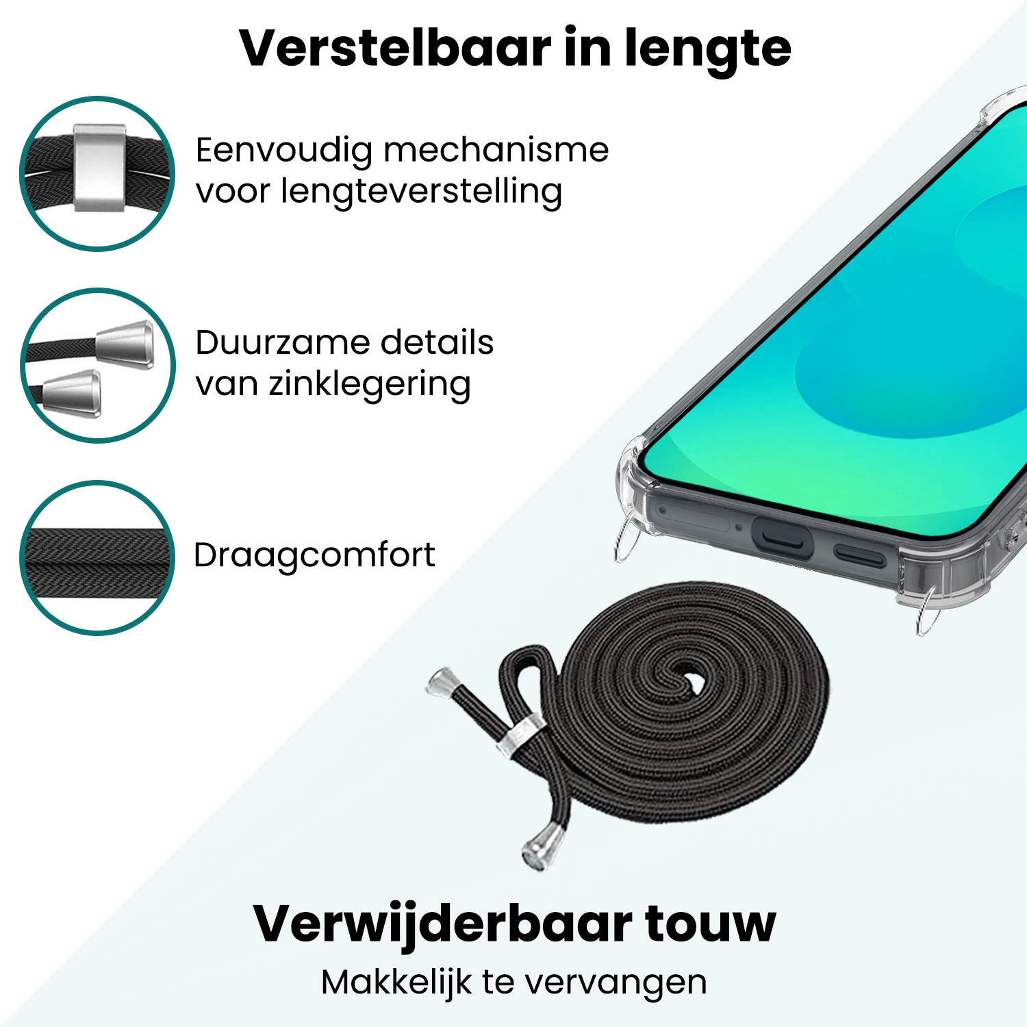 Forterra Forterra Samsung Galaxy S25 Plus Hoesje Transparant Shockproof Met Zwart Koord
