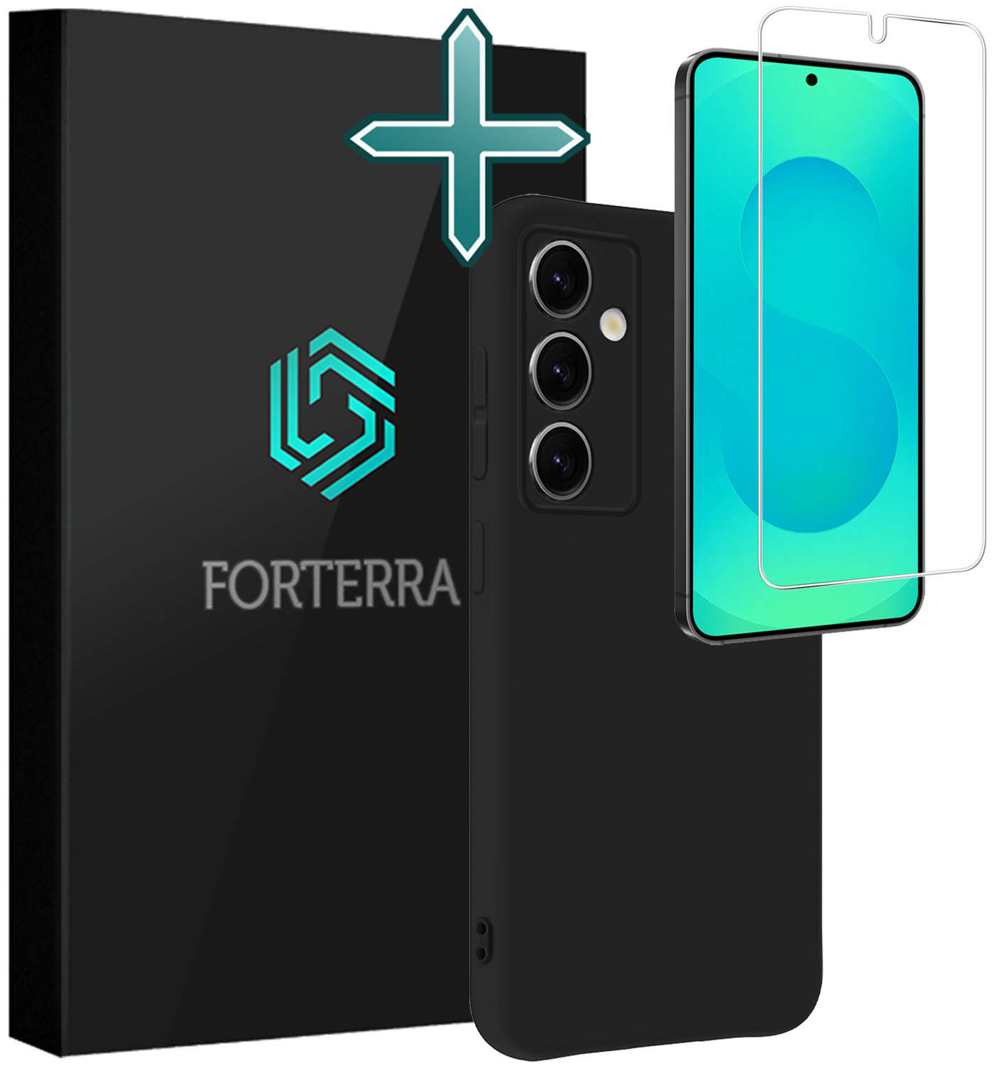 Forterra Forterra Samsung Galaxy S25 Plus Hoesje Siliconen Met Screenprotector - Zwart