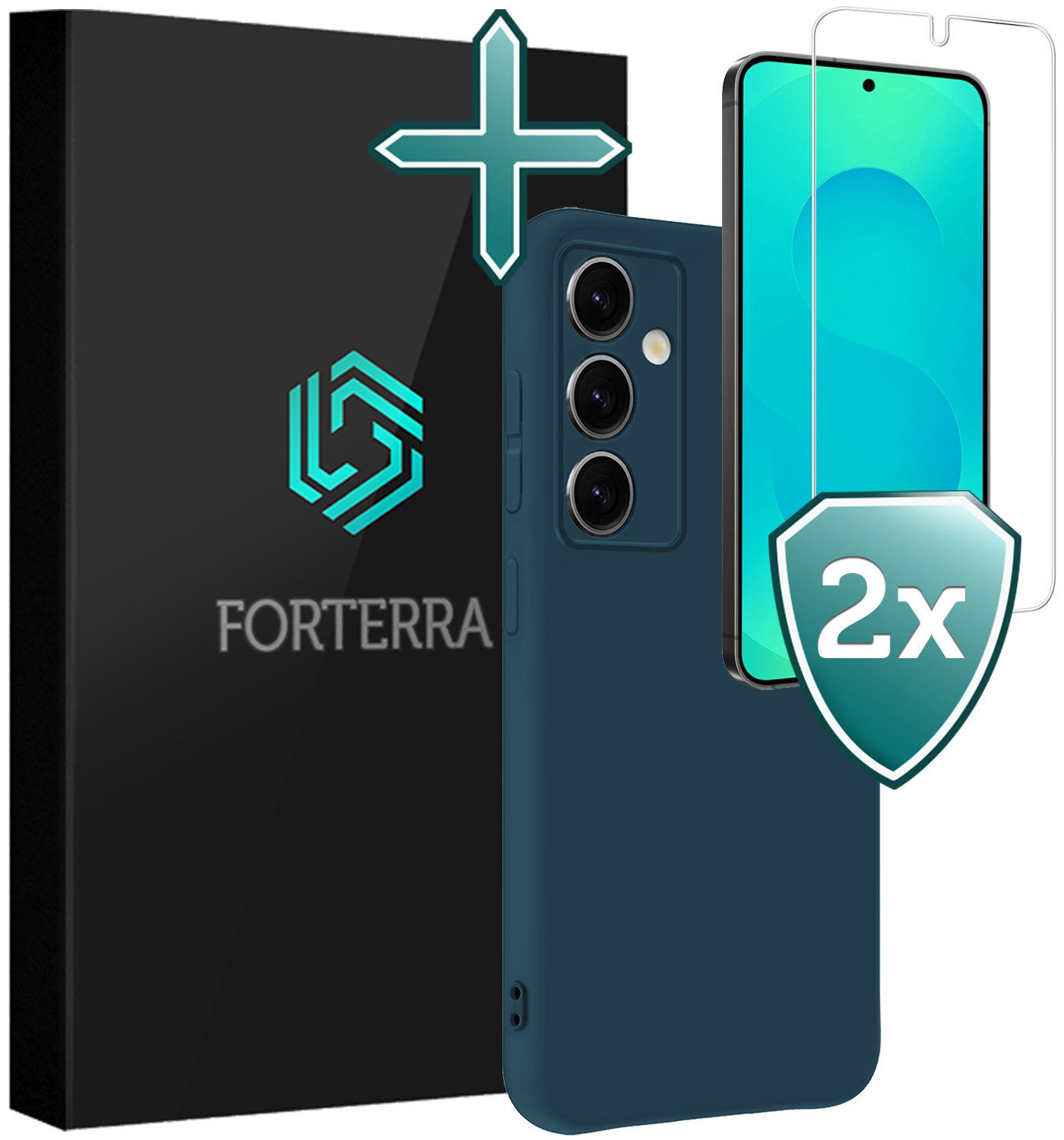 Forterra Forterra Samsung Galaxy S25 Plus Hoesje Siliconen Met 2x Screenprotector - Donkerblauw