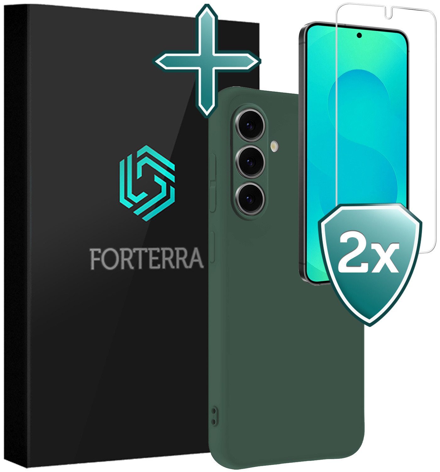 Forterra Forterra Samsung Galaxy S25 Plus Hoesje Siliconen Met 2x Screenprotector - Donkergroen