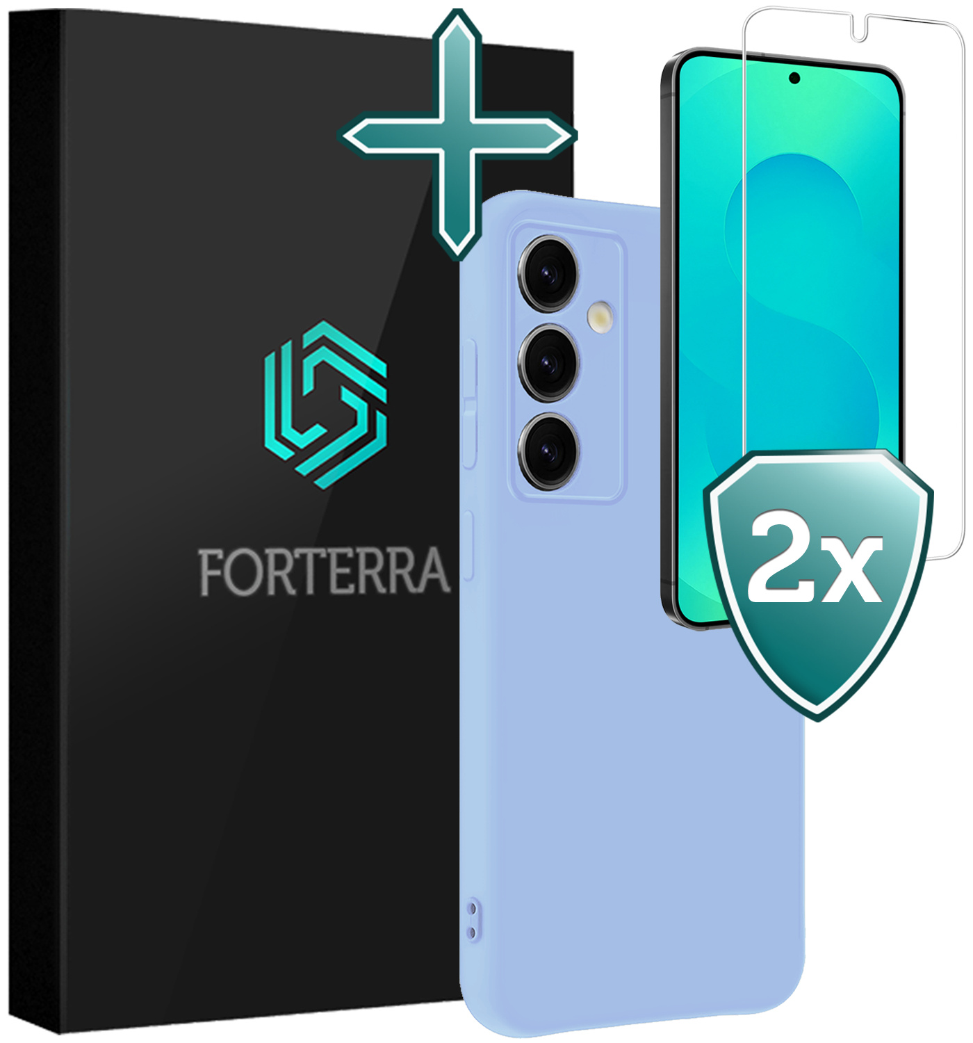 Forterra Forterra Samsung Galaxy S25 Plus Hoesje Siliconen Met 2x Screenprotector - Lichtblauw