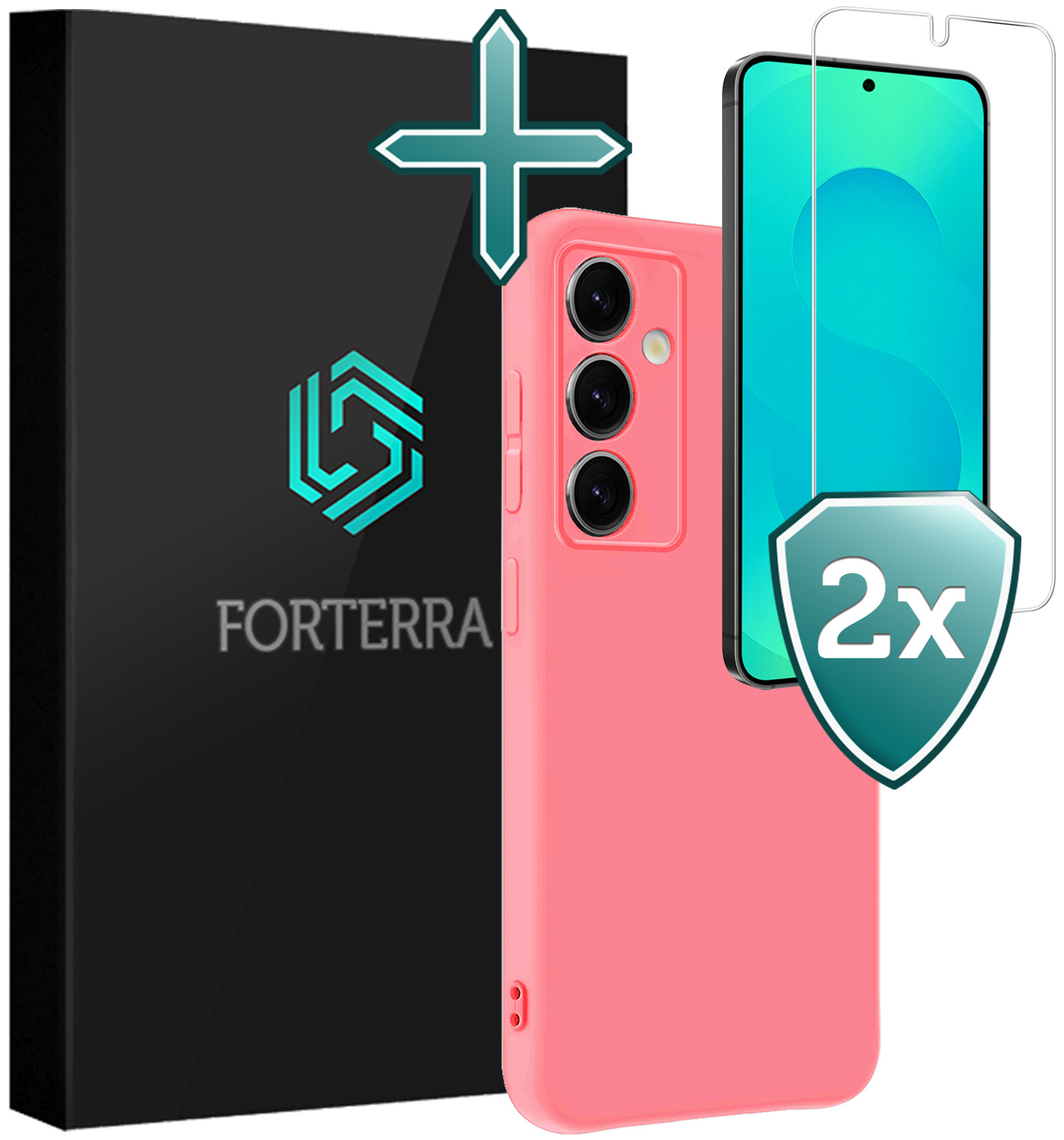 Forterra Forterra Samsung Galaxy S25 Plus Hoesje Siliconen Met 2x Screenprotector - Lichtroze