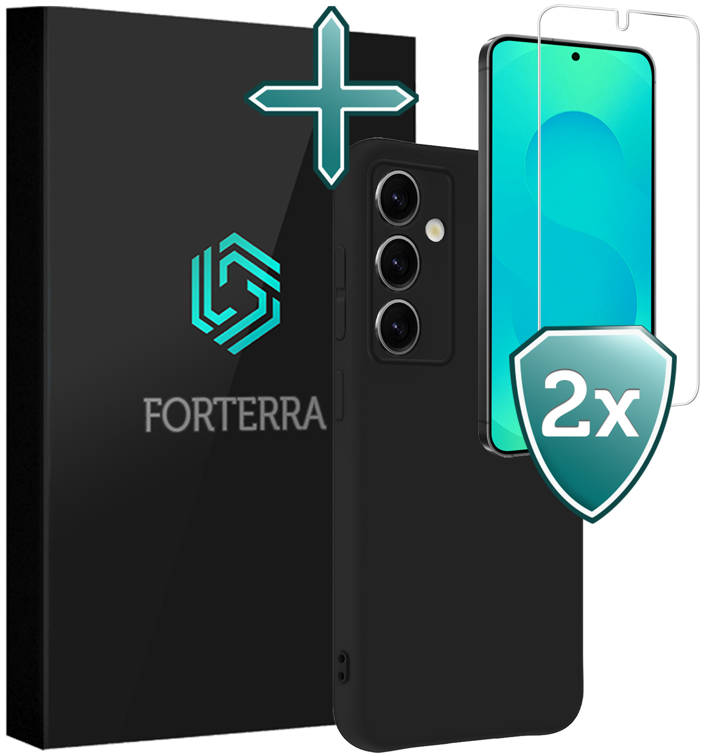Forterra Forterra Samsung Galaxy S25 Plus Hoesje Siliconen Met 2x Screenprotector - Zwart