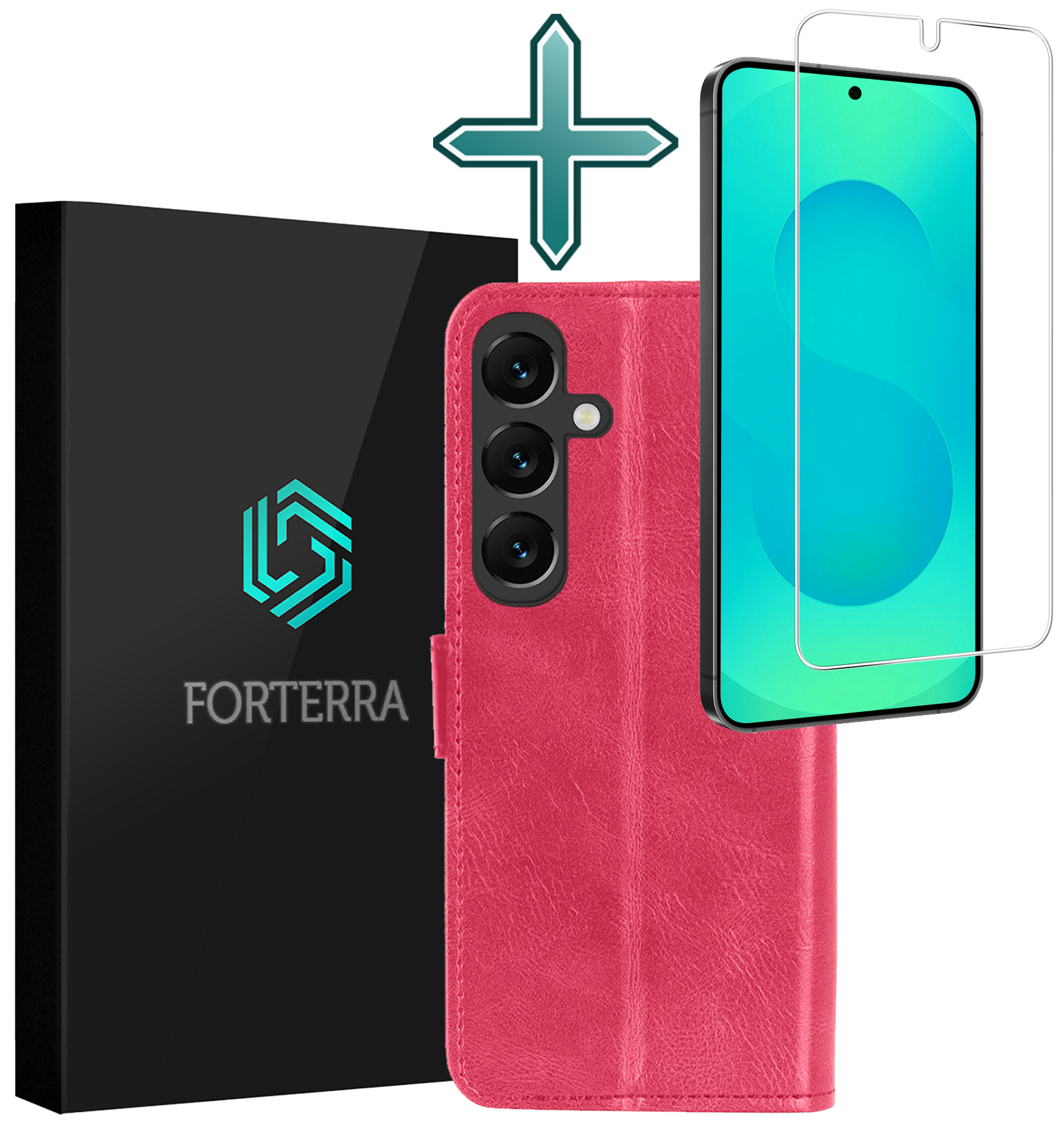 Forterra Forterra Samsung Galaxy S25 Plus Hoesje Bookcase Met Screenprotector - Donkerroze