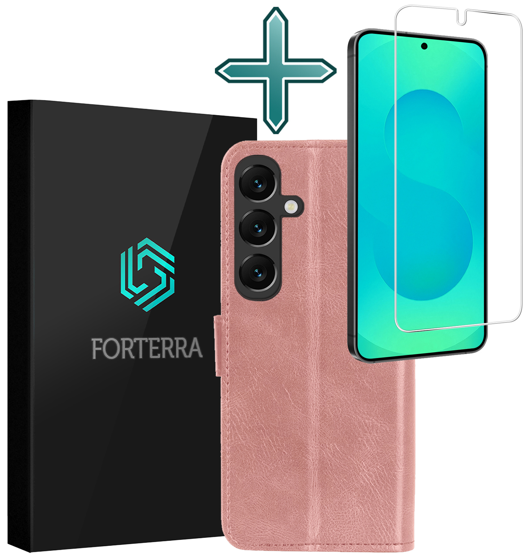 Forterra Forterra Samsung Galaxy S25 Plus Hoesje Bookcase Met Screenprotector - Rose Goud