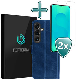 Forterra Forterra Samsung Galaxy S25 Plus Hoesje Bookcase Met 2x Screenprotector - Donkerblauw