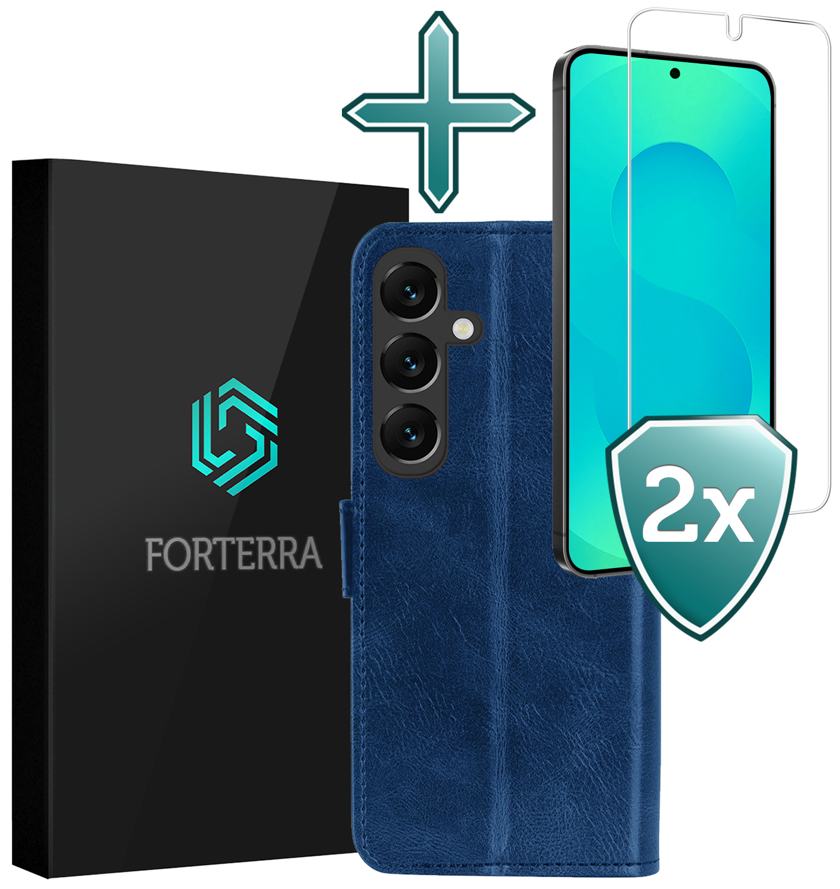 Forterra Forterra Samsung Galaxy S25 Plus Hoesje Bookcase Met 2x Screenprotector - Donkerblauw