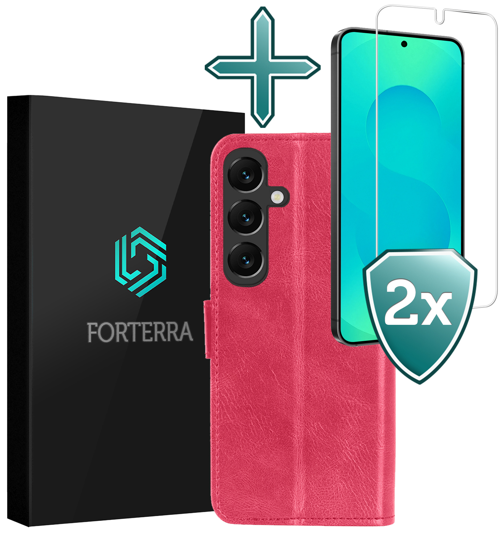 Forterra Forterra Samsung Galaxy S25 Plus Hoesje Bookcase Met 2x Screenprotector - Donkerroze