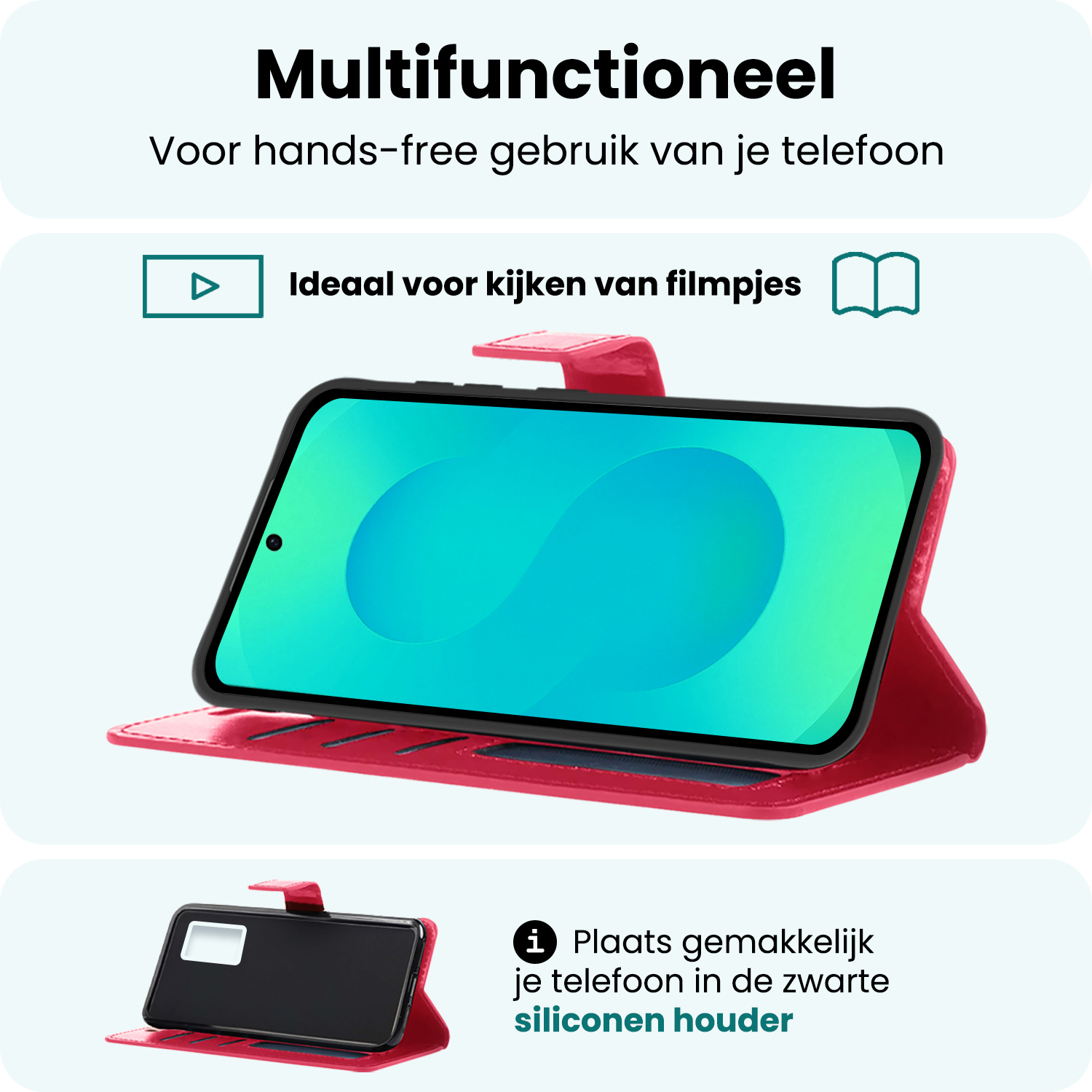 Forterra Forterra Samsung Galaxy S25 Plus Hoesje Bookcase Met 2x Screenprotector - Donkerroze