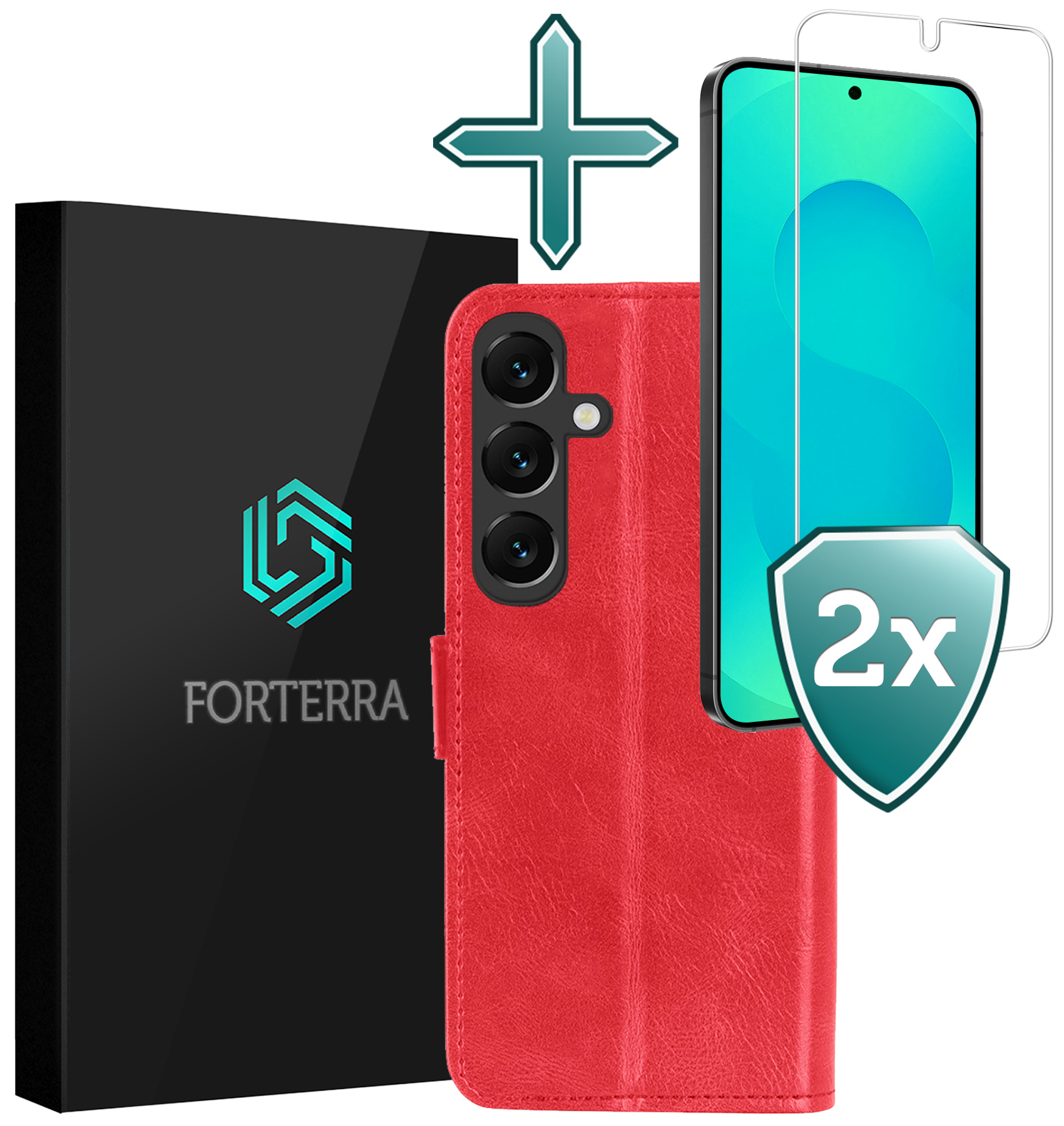 Forterra Forterra Samsung Galaxy S25 Plus Hoesje Bookcase Met 2x Screenprotector - Rood