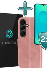 Forterra Forterra Samsung Galaxy S25 Plus Hoesje Bookcase Met 2x Screenprotector - Rose Goud