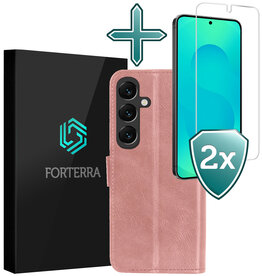 Forterra Forterra Samsung Galaxy S25 Plus Hoesje Bookcase Met 2x Screenprotector - Rose Goud