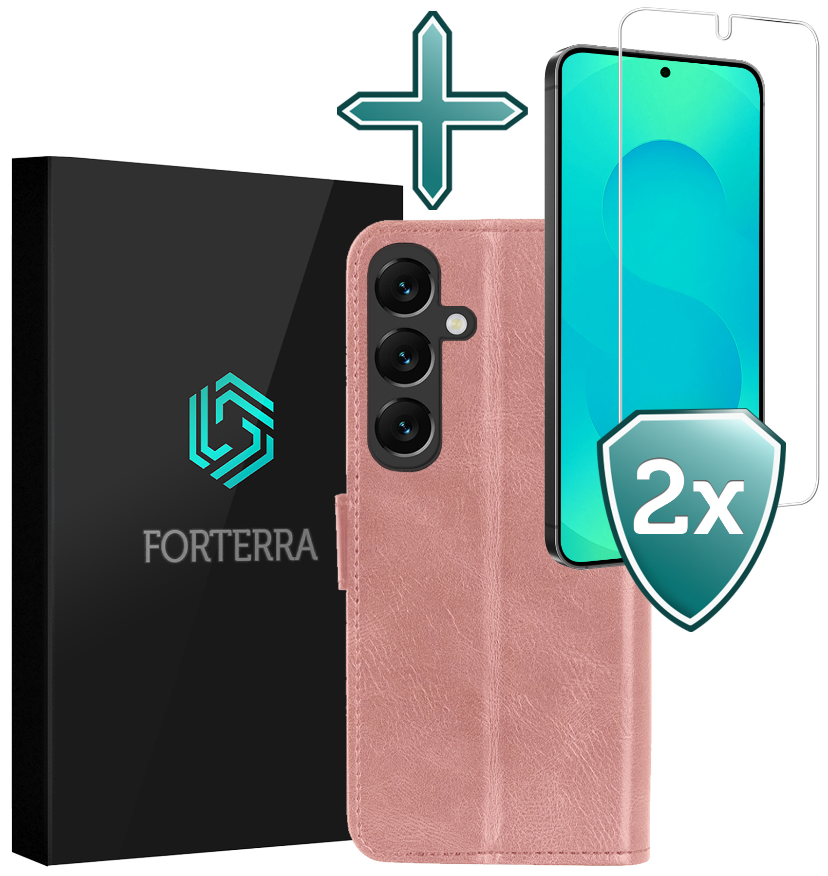 Forterra Forterra Samsung Galaxy S25 Plus Hoesje Bookcase Met 2x Screenprotector - Rose Goud