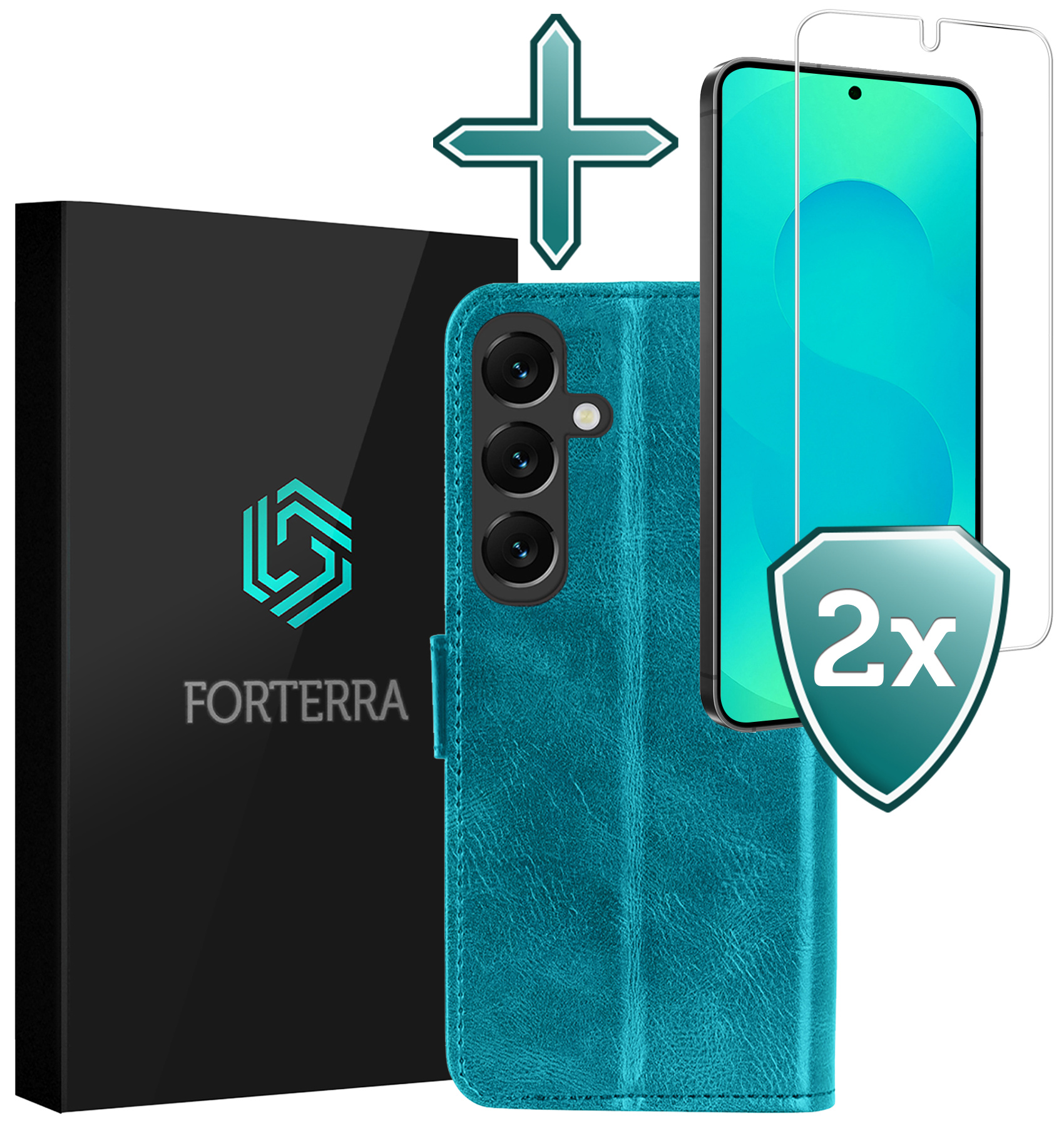 Forterra Forterra Samsung Galaxy S25 Plus Hoesje Bookcase Met 2x Screenprotector - Turquoise