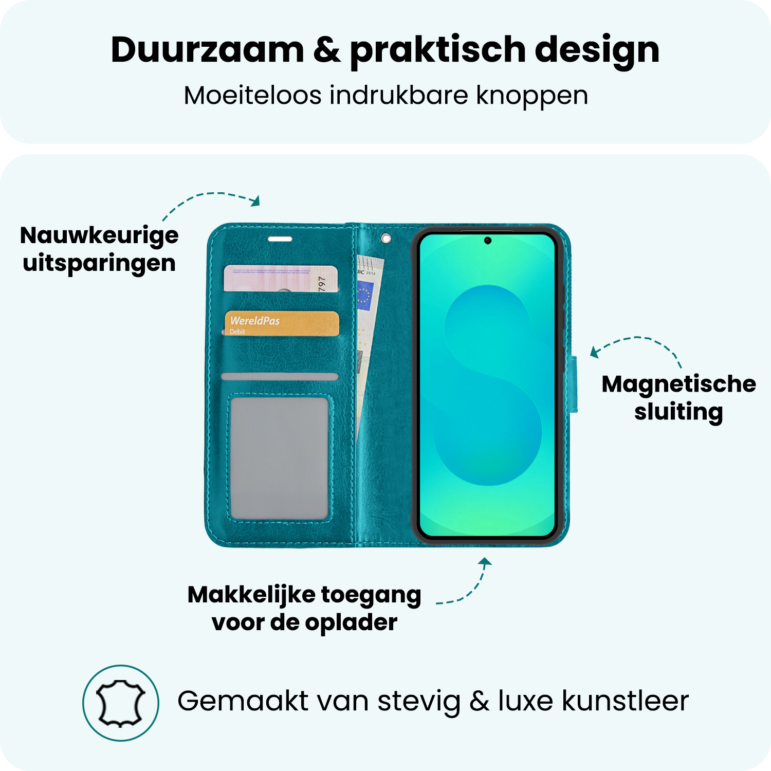 Forterra Forterra Samsung Galaxy S25 Plus Hoesje Bookcase Met 2x Screenprotector - Turquoise