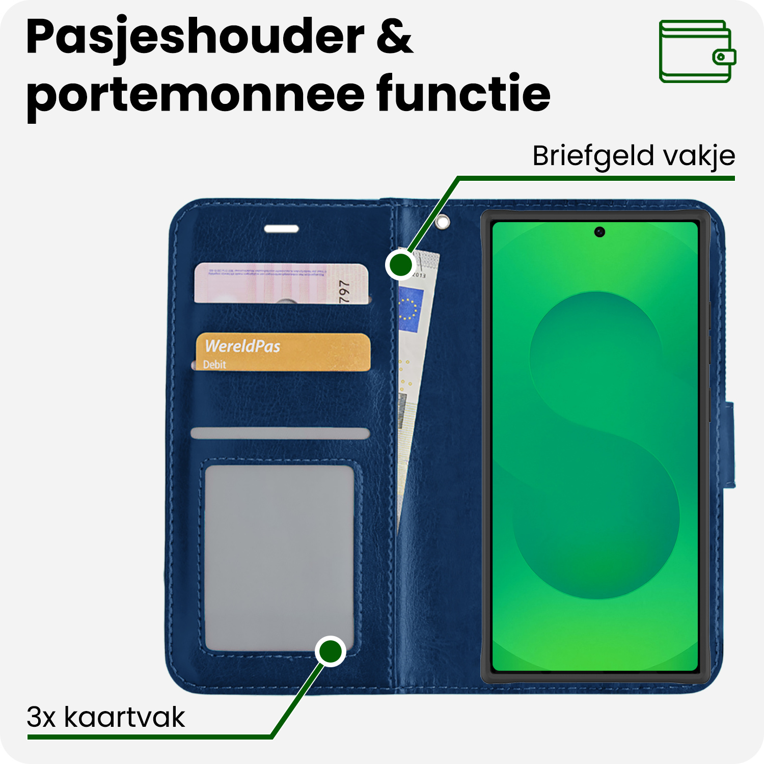 BASEY. BASEY. Samsung Galaxy S25 Ultra Hoesje Bookcase Met Screenprotector - Donkerblauw