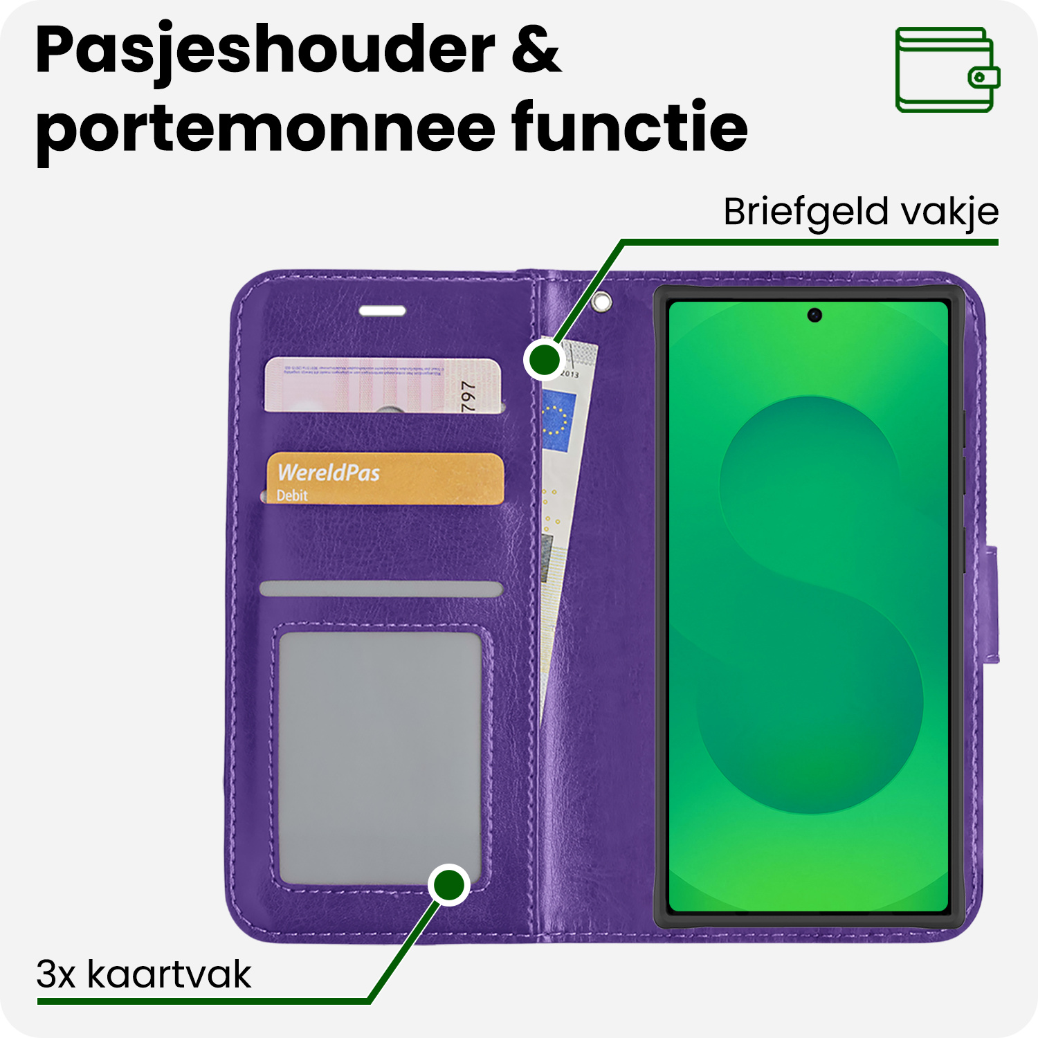BASEY. BASEY. Samsung Galaxy S25 Ultra Hoesje Bookcase Met Screenprotector - Paars