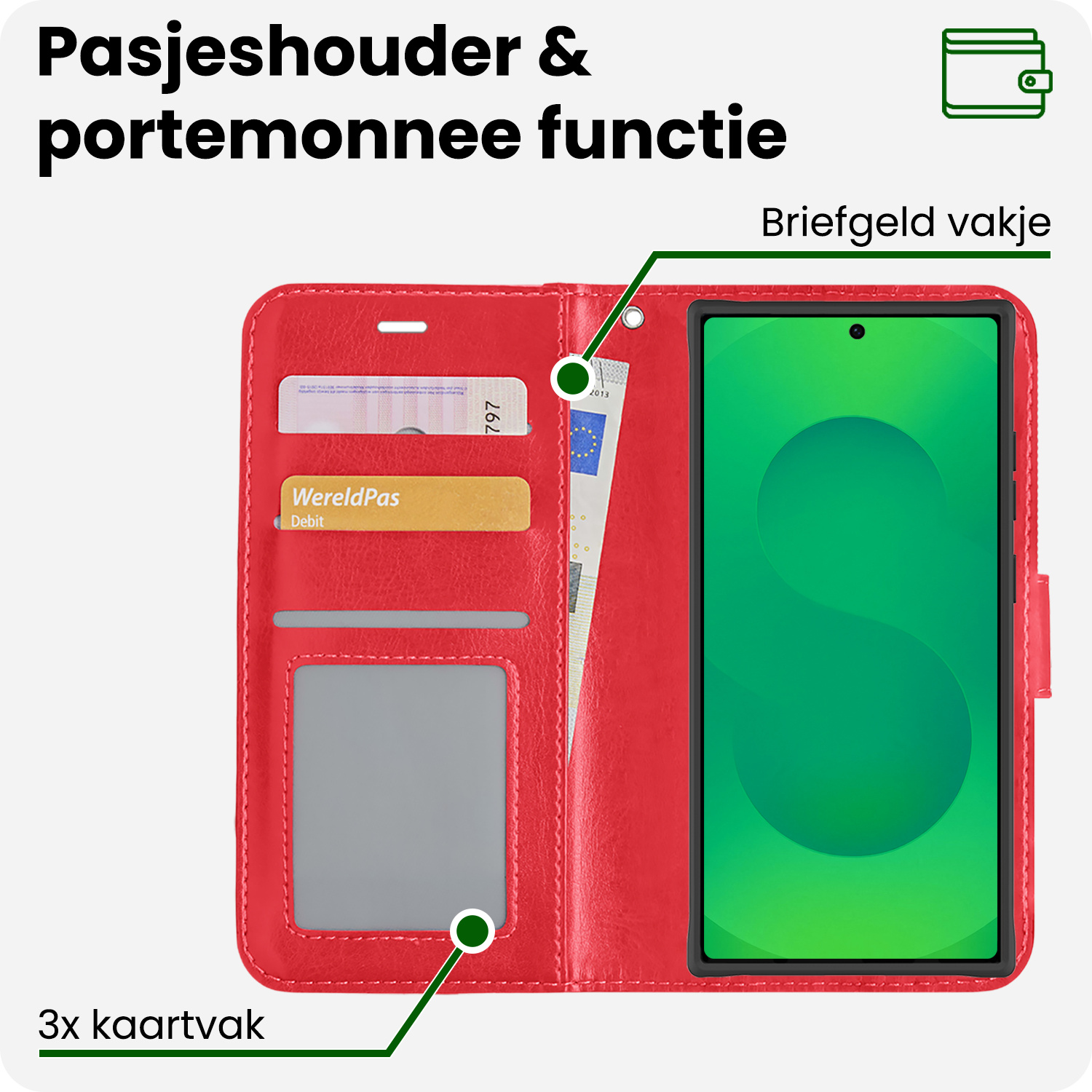 BASEY. BASEY. Samsung Galaxy S25 Ultra Hoesje Bookcase Met Screenprotector - Rood