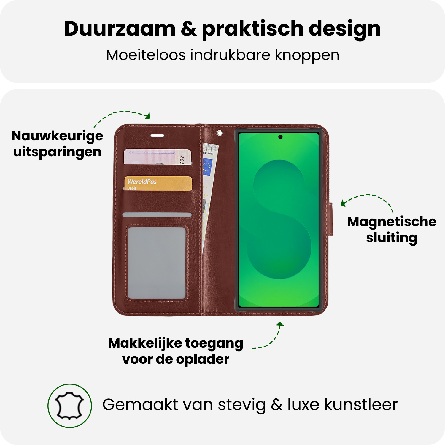 BASEY. BASEY. Samsung Galaxy S25 Ultra Hoesje Bookcase Met 2x Screenprotector - Bruin