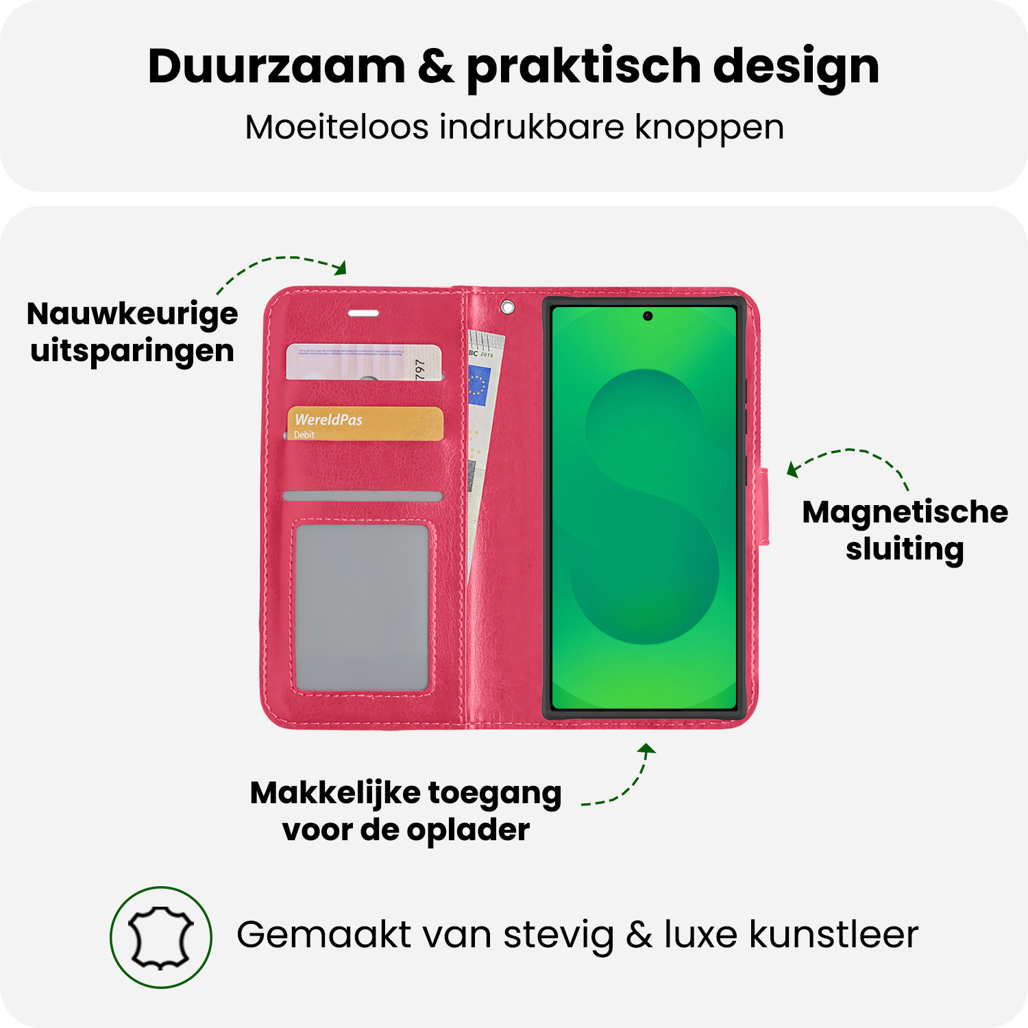 BASEY. BASEY. Samsung Galaxy S25 Ultra Hoesje Bookcase Met 2x Screenprotector - Donkerroze