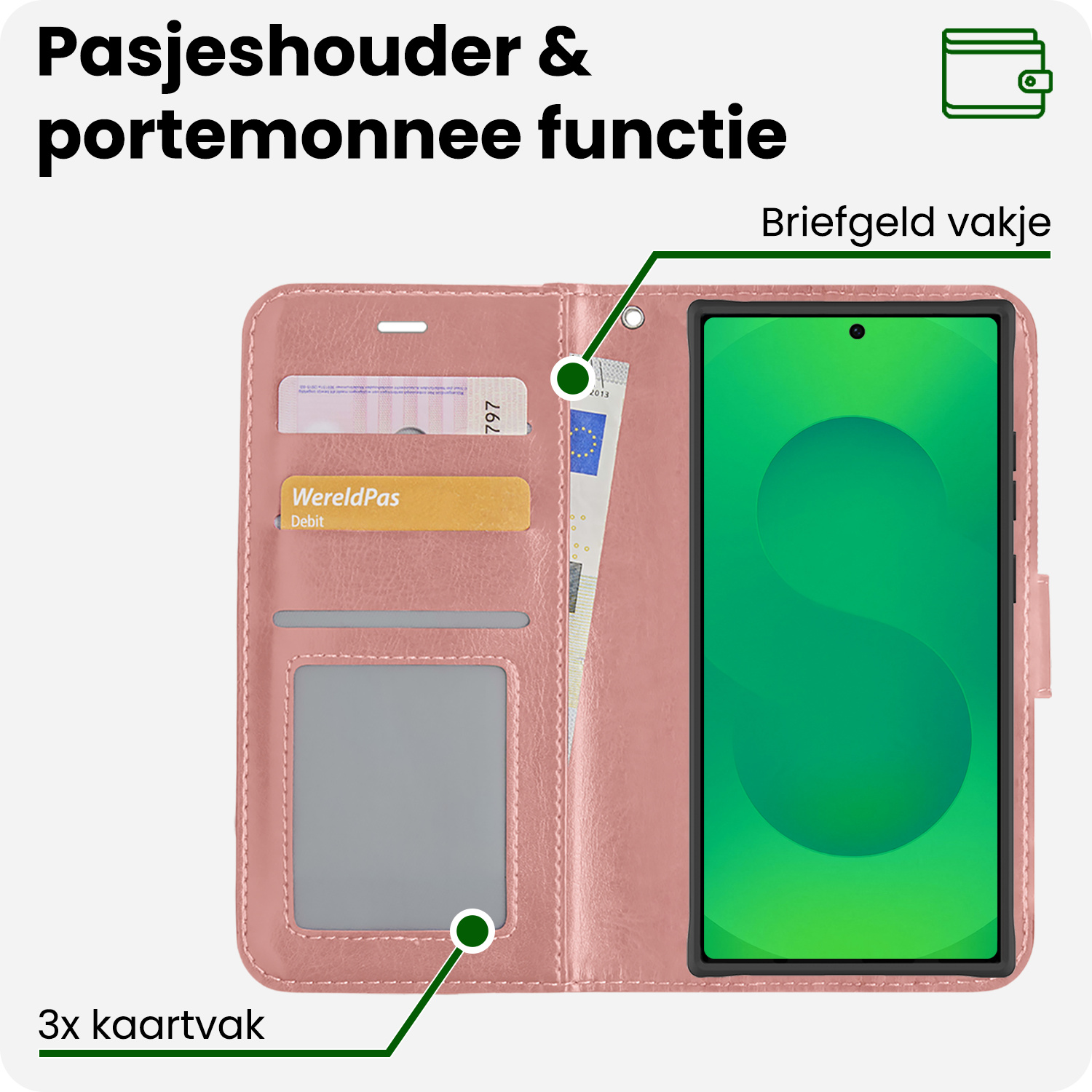 BASEY. BASEY. Samsung Galaxy S25 Ultra Hoesje Bookcase Met 2x Screenprotector - Rose Goud