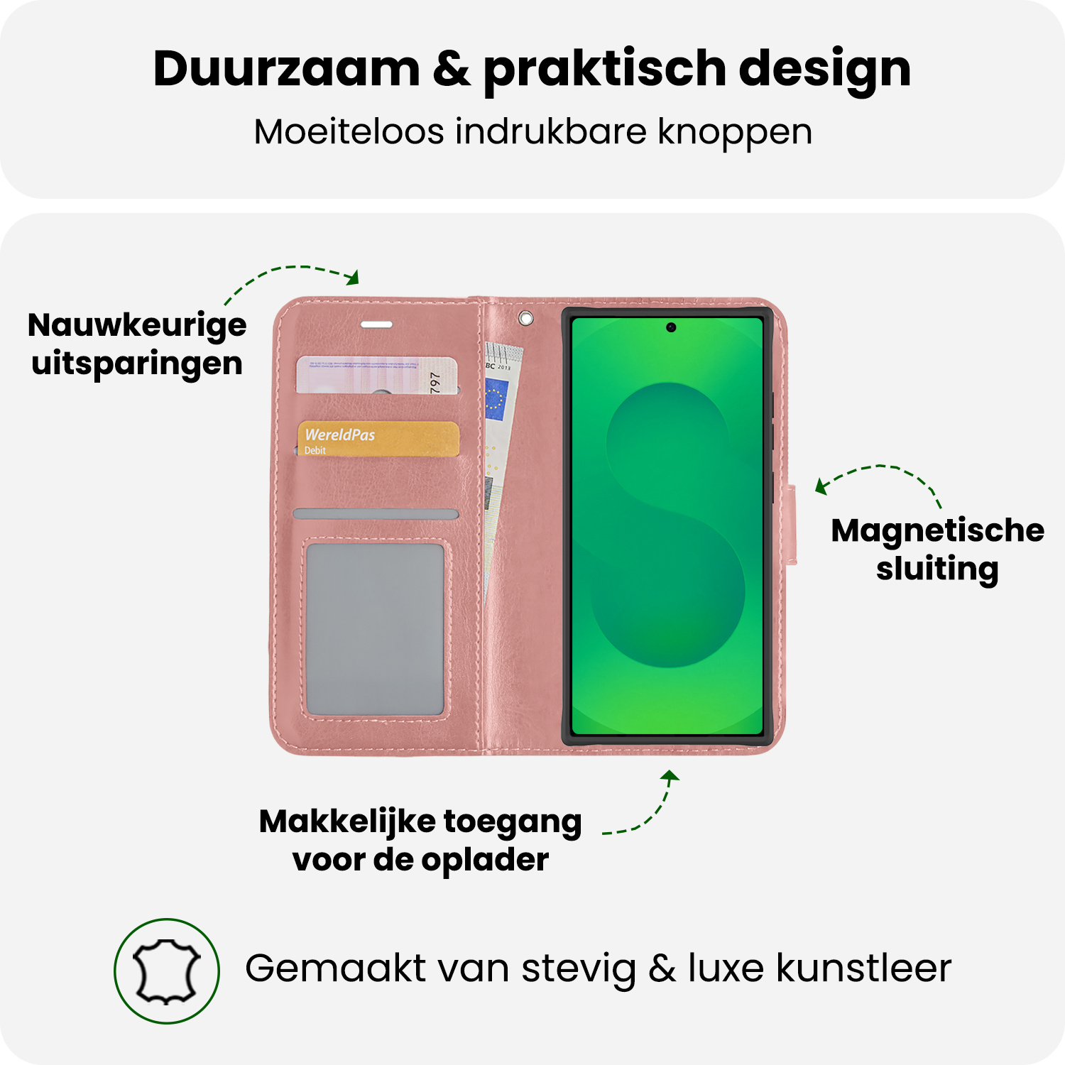 BASEY. BASEY. Samsung Galaxy S25 Ultra Hoesje Bookcase Met 2x Screenprotector - Rose Goud