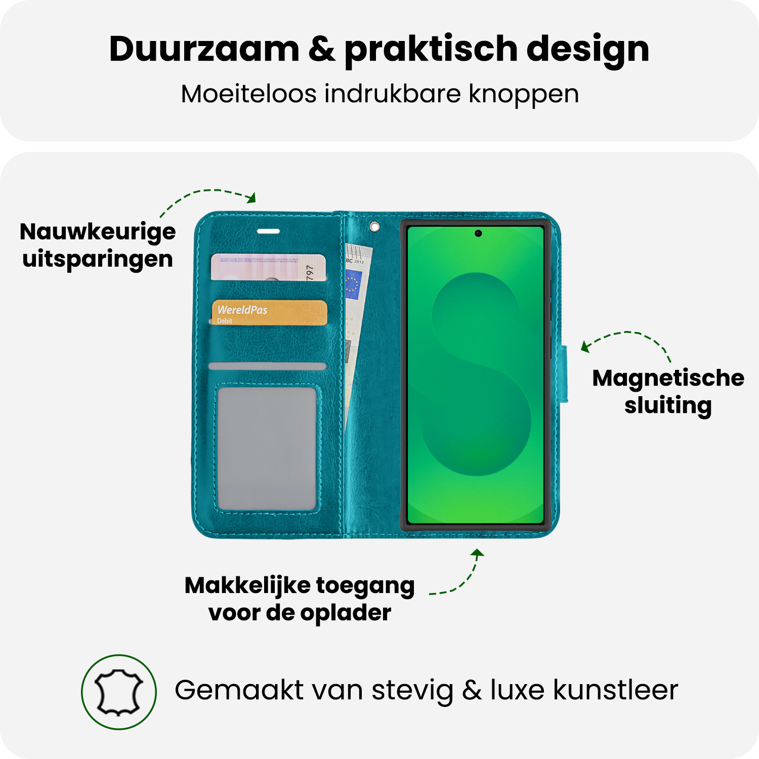 BASEY. BASEY. Samsung Galaxy S25 Ultra Hoesje Bookcase Met 2x Screenprotector - Turquoise