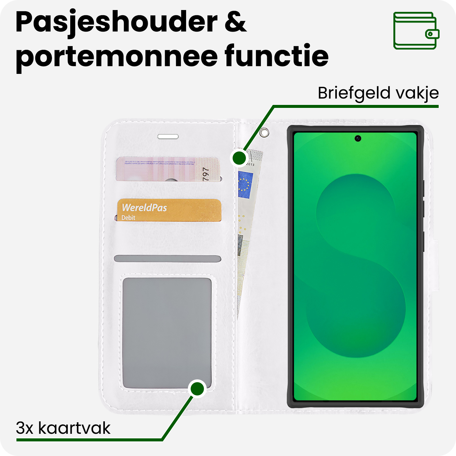 BASEY. BASEY. Samsung Galaxy S25 Ultra Hoesje Bookcase Met 2x Screenprotector - Wit