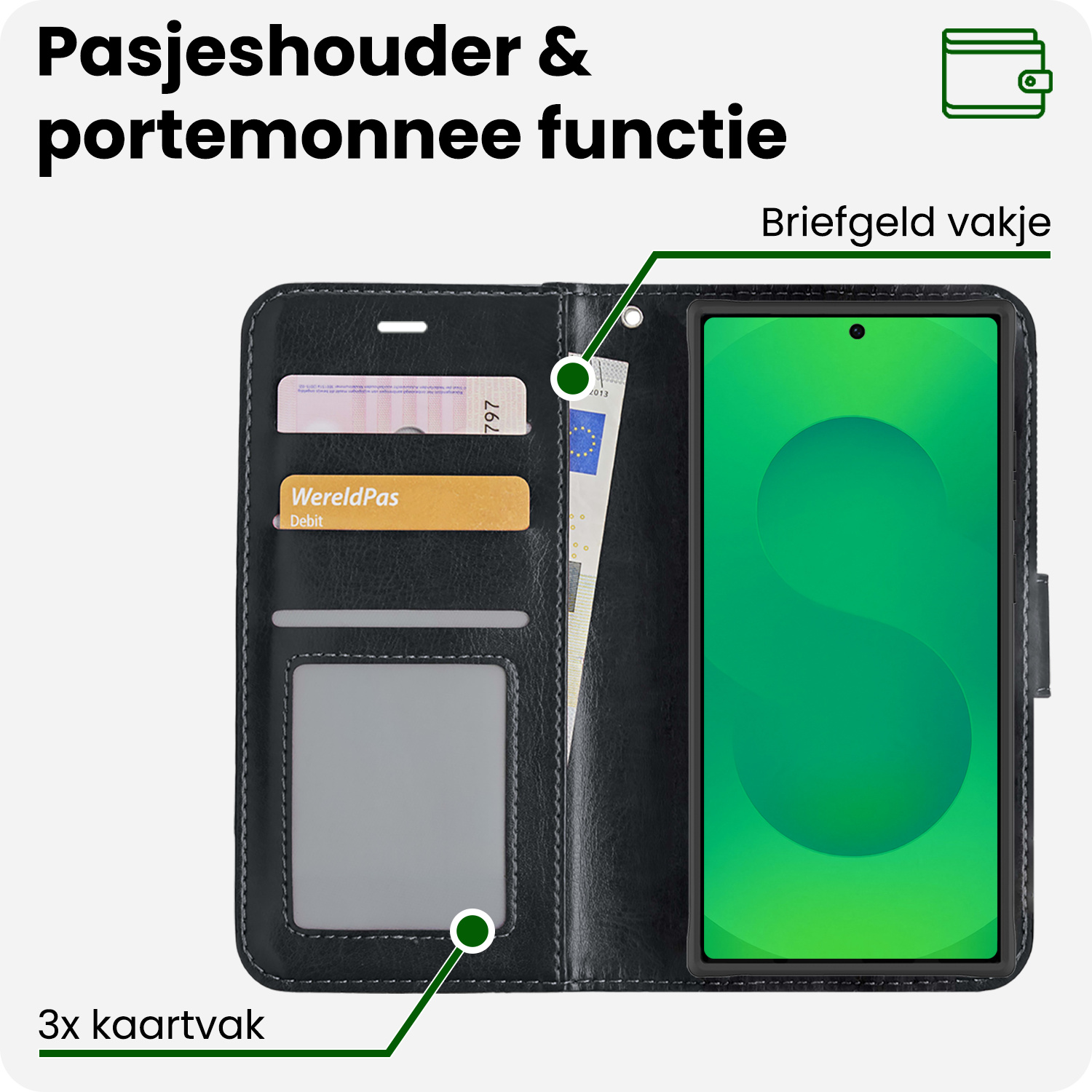 BASEY. BASEY. Samsung Galaxy S25 Ultra Hoesje Bookcase Met 2x Screenprotector - Zwart