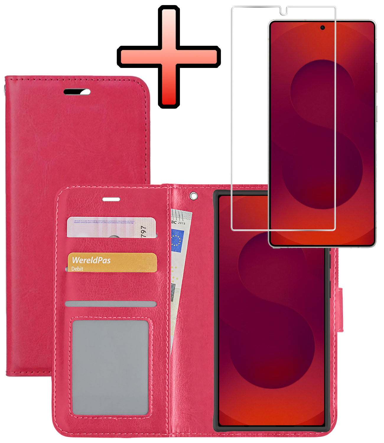 NoXx NoXx Samsung Galaxy S25 Ultra Hoesje Bookcase Met Screenprotector - Donkerroze