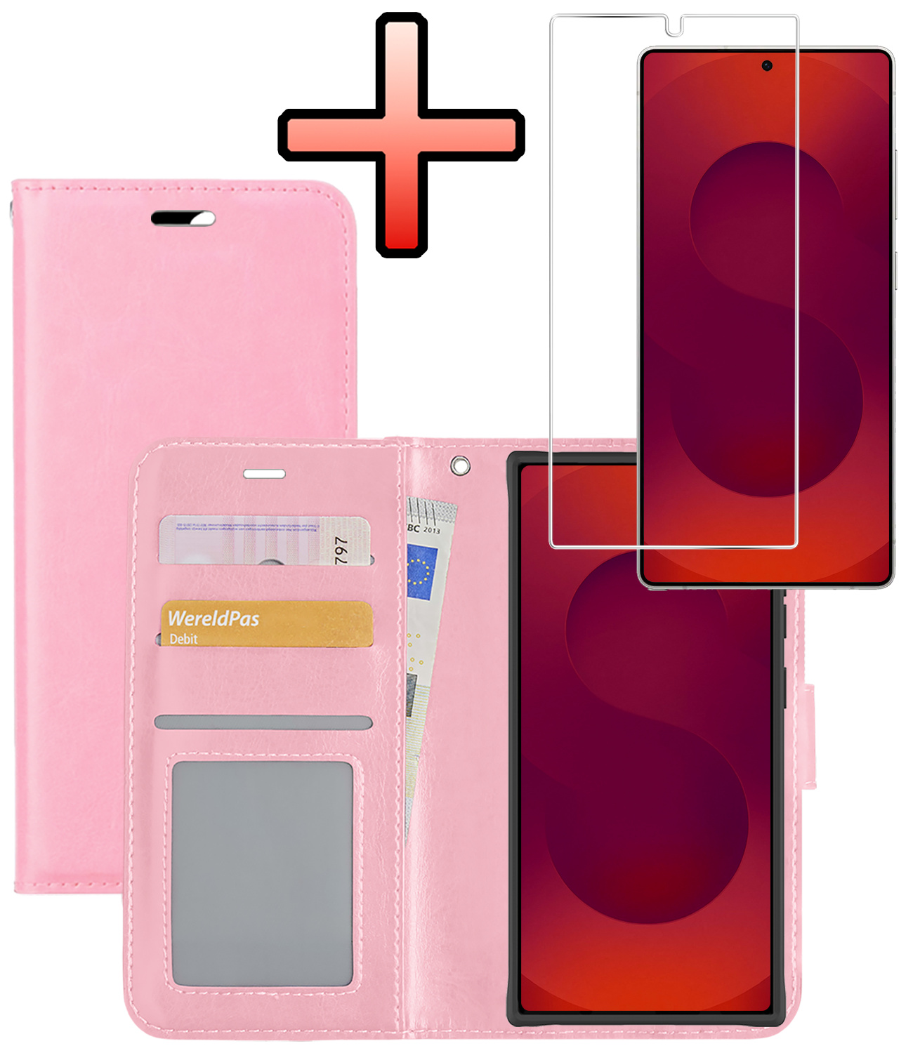 NoXx NoXx Samsung Galaxy S25 Ultra Hoesje Bookcase Met Screenprotector - Lichtroze