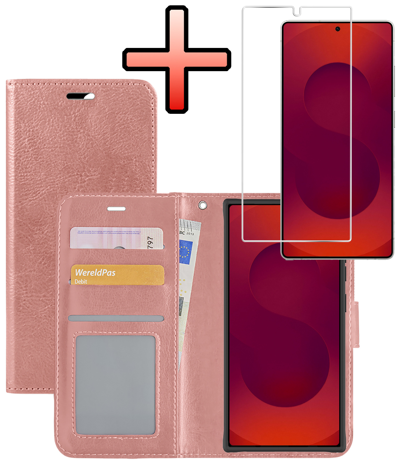 NoXx NoXx Samsung Galaxy S25 Ultra Hoesje Bookcase Met Screenprotector - Rose Goud