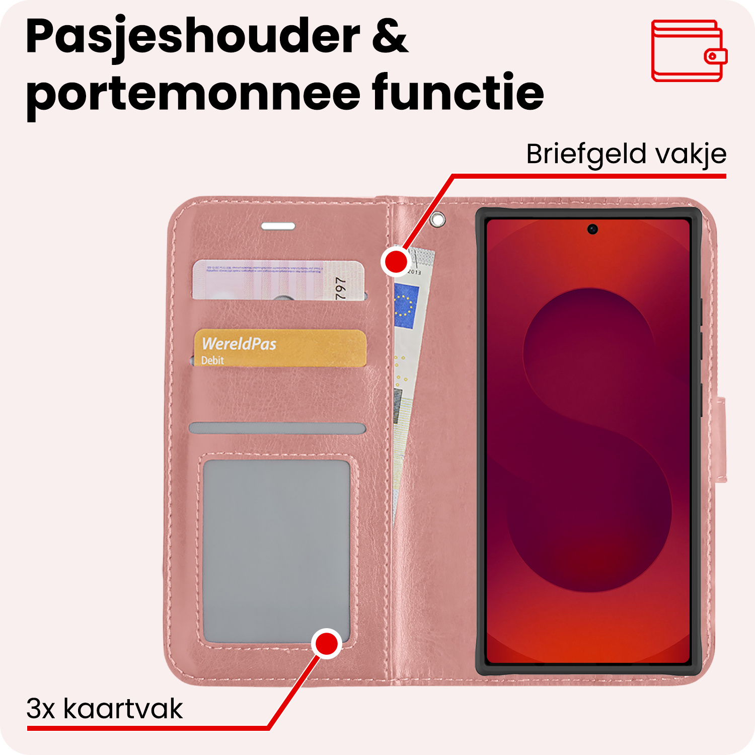 NoXx NoXx Samsung Galaxy S25 Ultra Hoesje Bookcase Met Screenprotector - Rose Goud