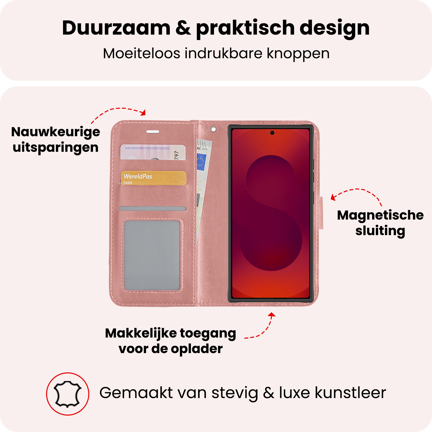 NoXx NoXx Samsung Galaxy S25 Ultra Hoesje Bookcase Met Screenprotector - Rose Goud