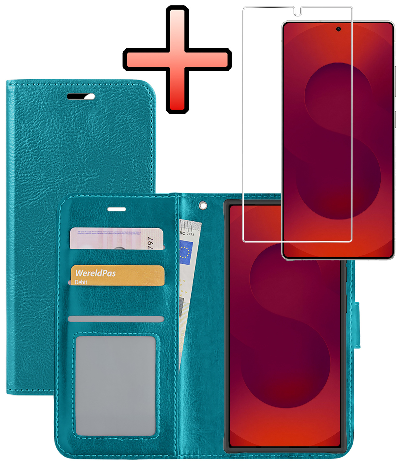 NoXx NoXx Samsung Galaxy S25 Ultra Hoesje Bookcase Met Screenprotector - Turquoise