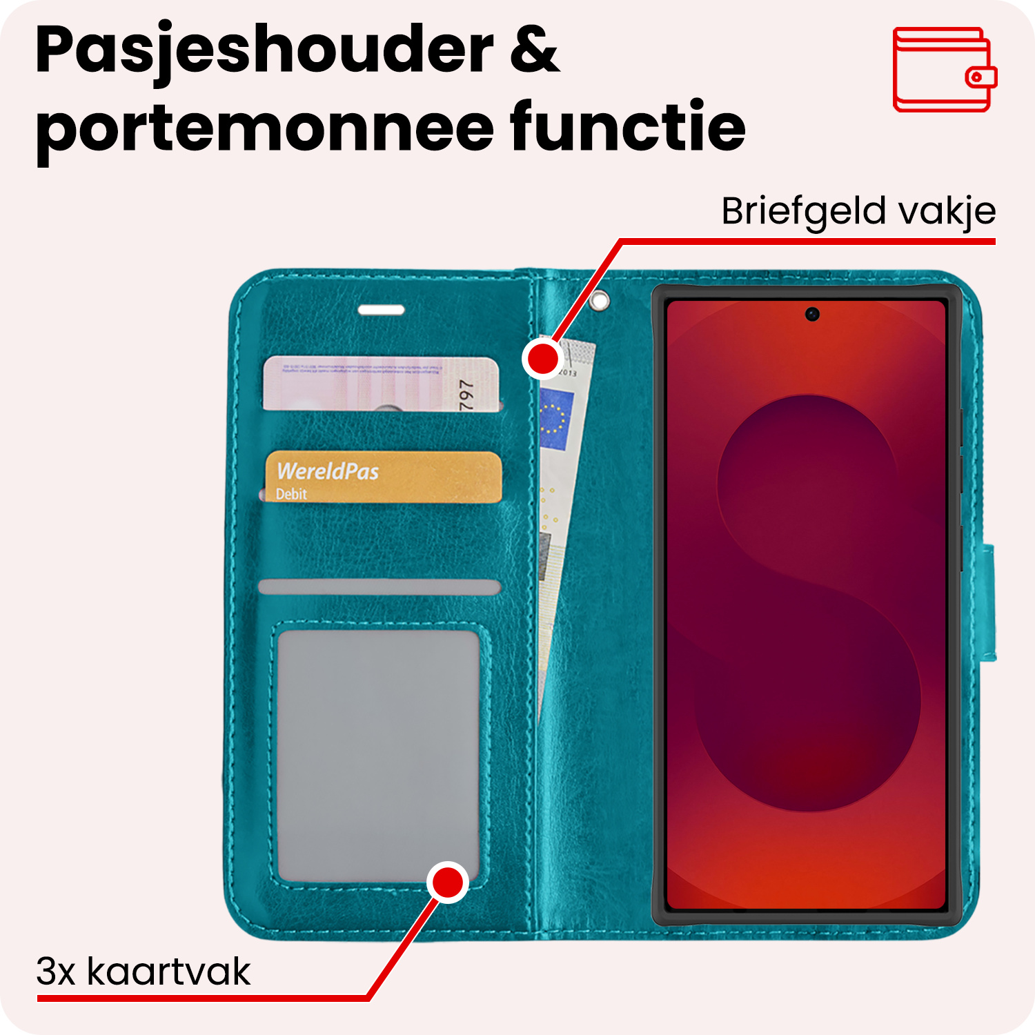NoXx NoXx Samsung Galaxy S25 Ultra Hoesje Bookcase Met Screenprotector - Turquoise