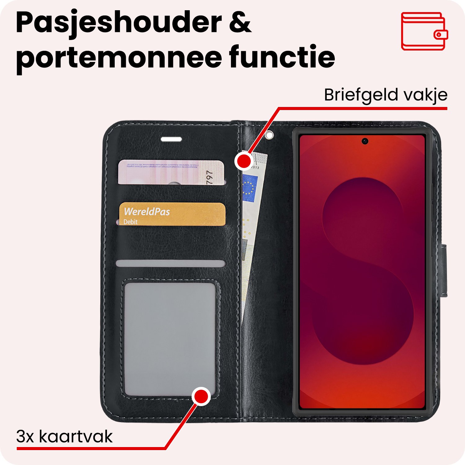 NoXx NoXx Samsung Galaxy S25 Ultra Hoesje Bookcase Met Screenprotector - Zwart
