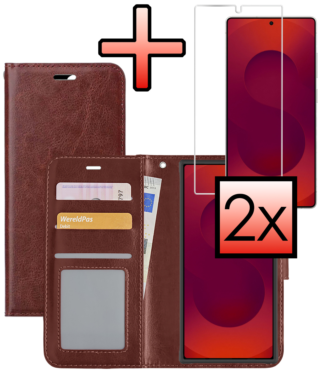 NoXx NoXx Samsung Galaxy S25 Ultra Hoesje Bookcase Met 2x Screenprotector - Bruin